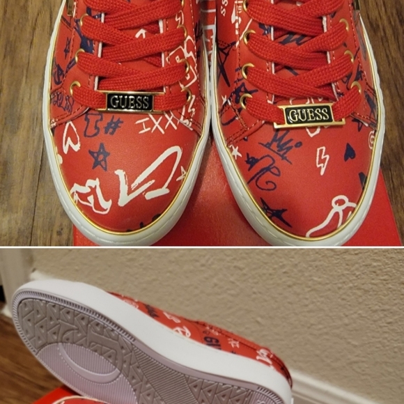 GUESS GAIA Graffiti Red Sneakers GFGAIA6 Womens Lace Up Low-Top - Picture 4 of 16